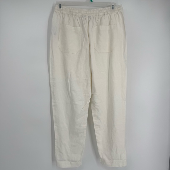 J. Crew Straight Leg Seaside Pants Linen Elastic Waist White UnLined Size Medium - Picture 9 of 12